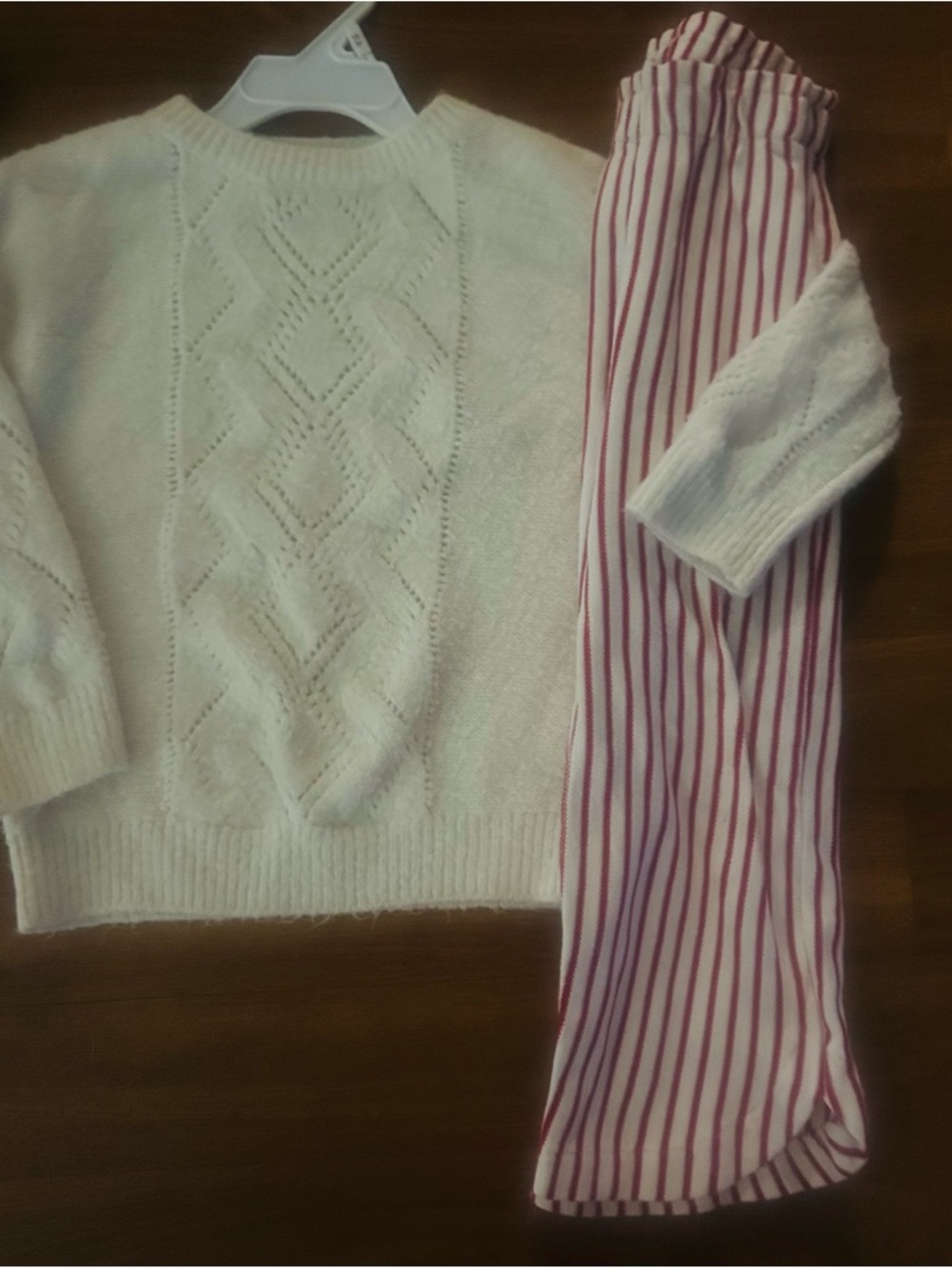 Sweet Honey girls Cream Cable Knit Sweater zara red white striped pull on pants